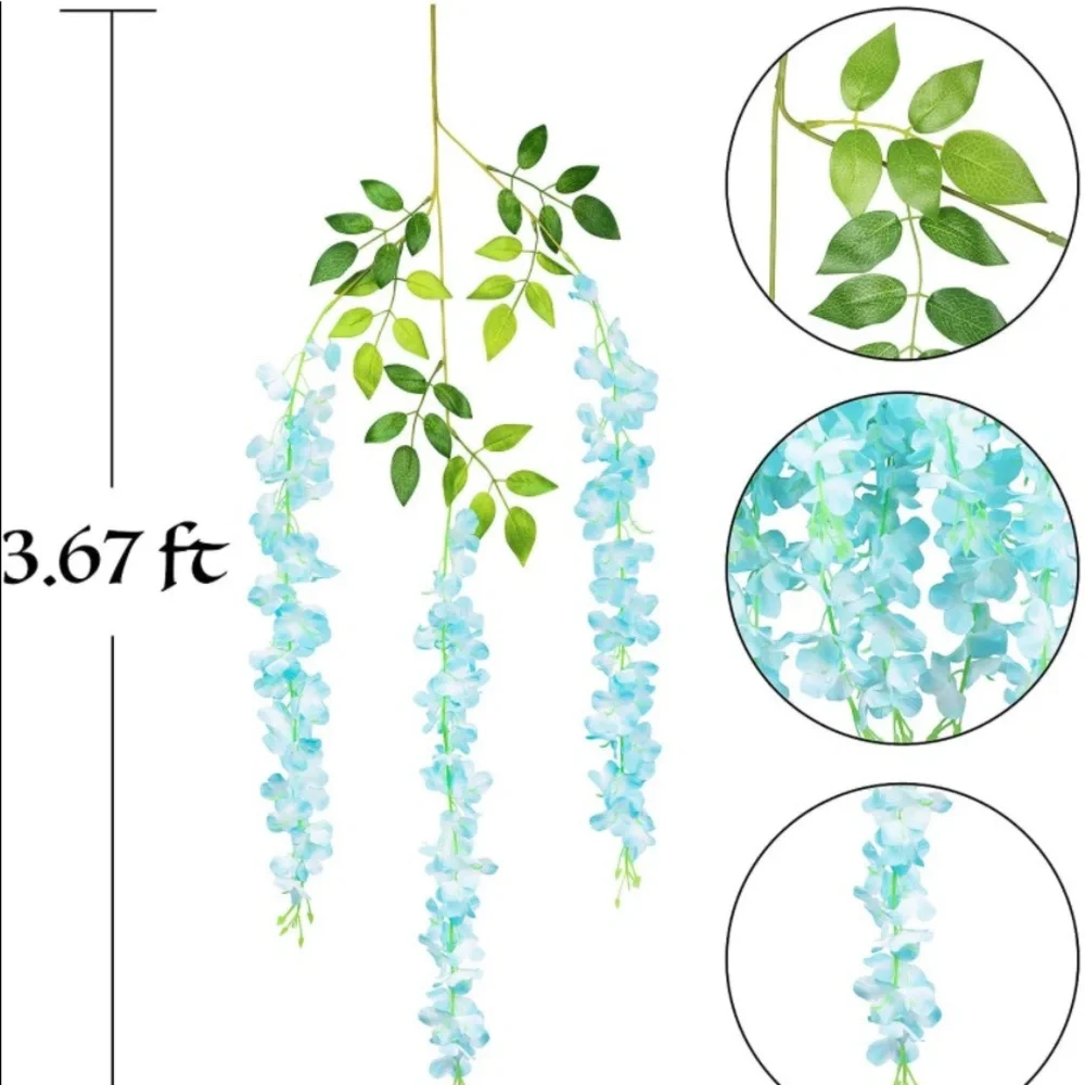 12 Piece Light Blue Hanging Wisteria Artificial Greenery Flowers Wedding Garland